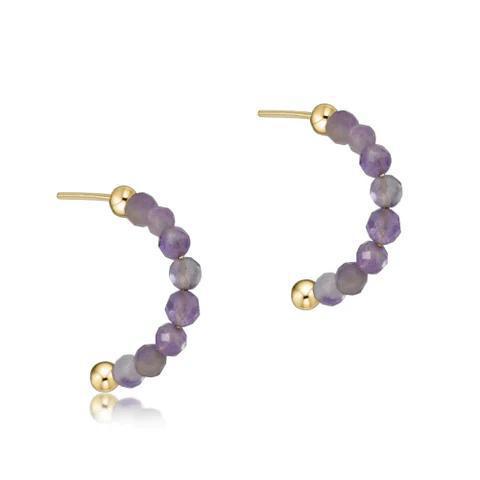 Beaded Gemstone 1" Post Hoop - 3mm Amethyst