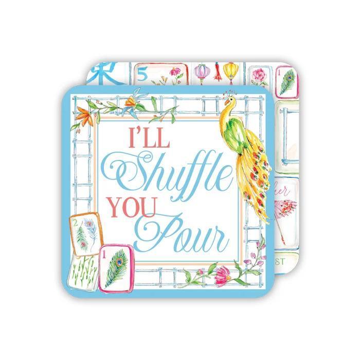 I'll Shuffle You Pour Mahjong Tiles Handpainted Square Die-Cut Coaster