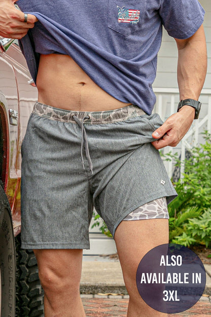 Athletic Short - Grizzly Grey - Classic Deer Camo Liner - 5.5" Inseam