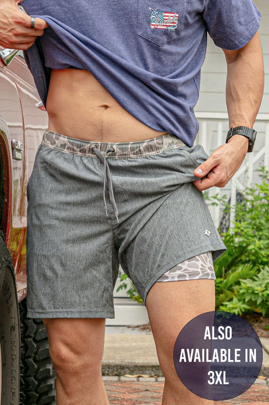 Athletic Short - Grizzly Grey - Classic Deer Camo Liner - 5.5" Inseam