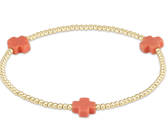 Signature Cross Gold Pattern 2mm Bead Bracelet - Coral