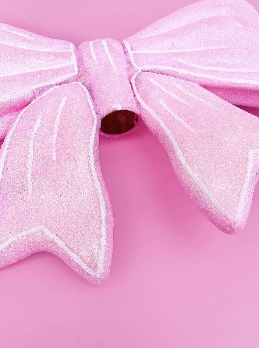 Pink Glitter Bow Christmas Tree Topper