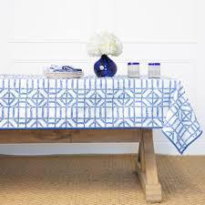 Table Runner - Handpainted Light Blue Interlocking Bamboo