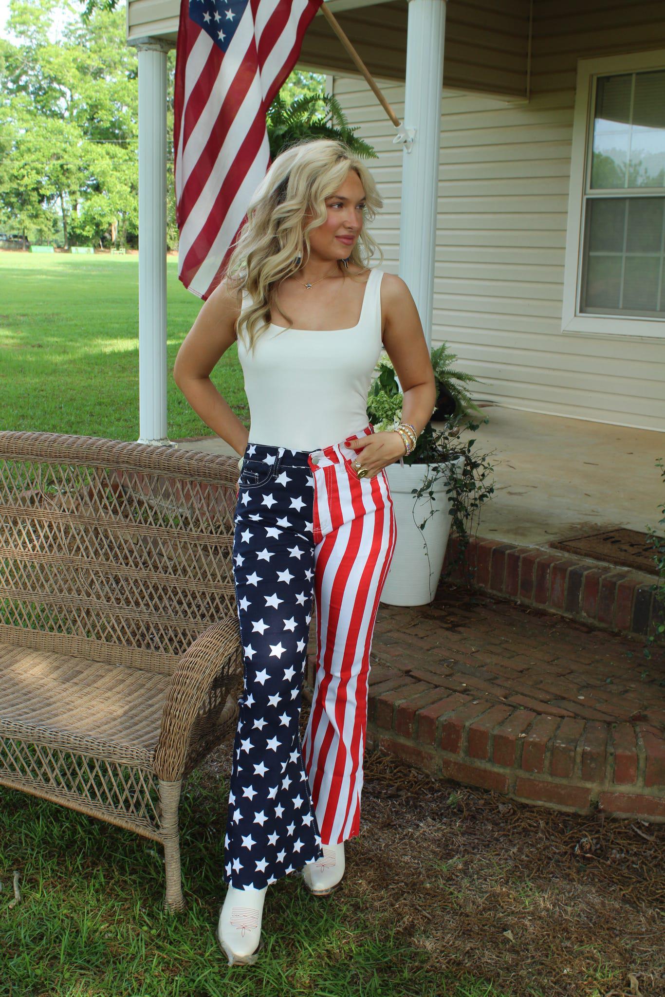 Flag Print Flared Jeans
