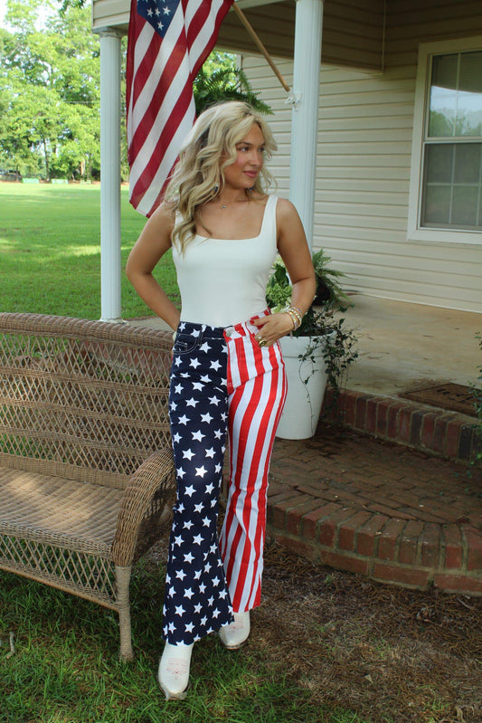 Flag Print Flared Jeans