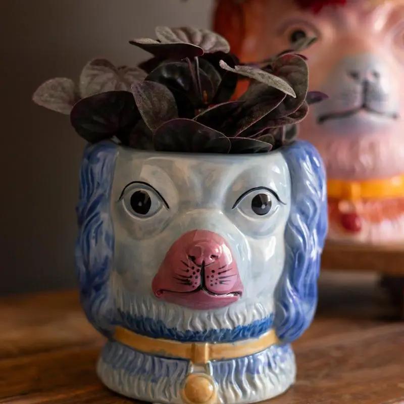 Vintage Ceramic Dog Vase Blue