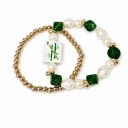 Mahjong Tile Double Strand Beaded Bracelet