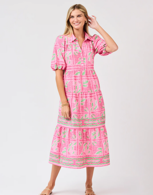 Dress Eloise Trellis Tiles Pink