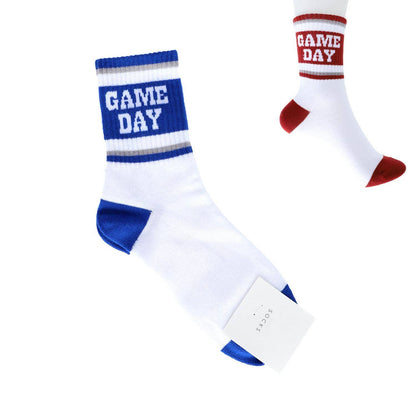 "Game Day" Stripe Cotton Knit Crew Socks: Burgundy White
