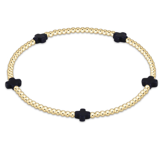Egirl Signature Cross Small 2mm Gold Bracelet- Navy