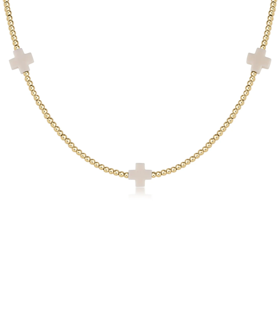 15" Choker Signature Cross Gold Pattern 2mm Bead- Signature Cross Gold
