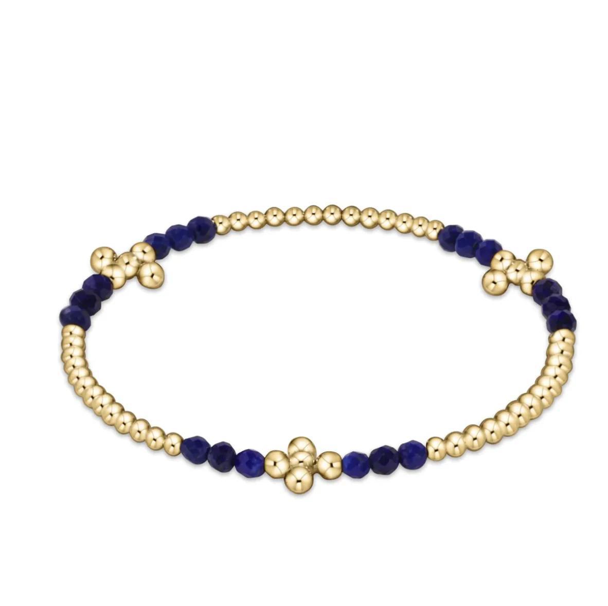 Signature Cross Gold Bliss Pattern 2.5mm Bead Bracelet - Lapis