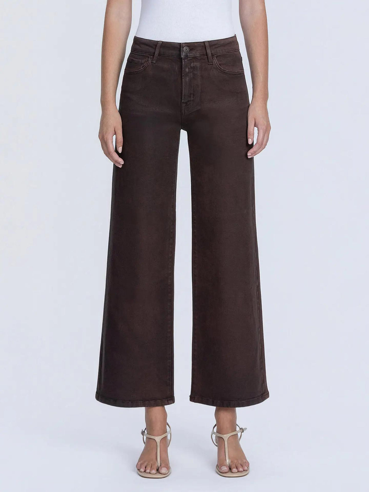 High Rise Chicory Coffee Coated Wide Leg Jeans