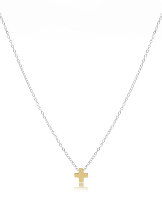 16" Necklace Mixed Metal- Signature Cross Small Gold Charm