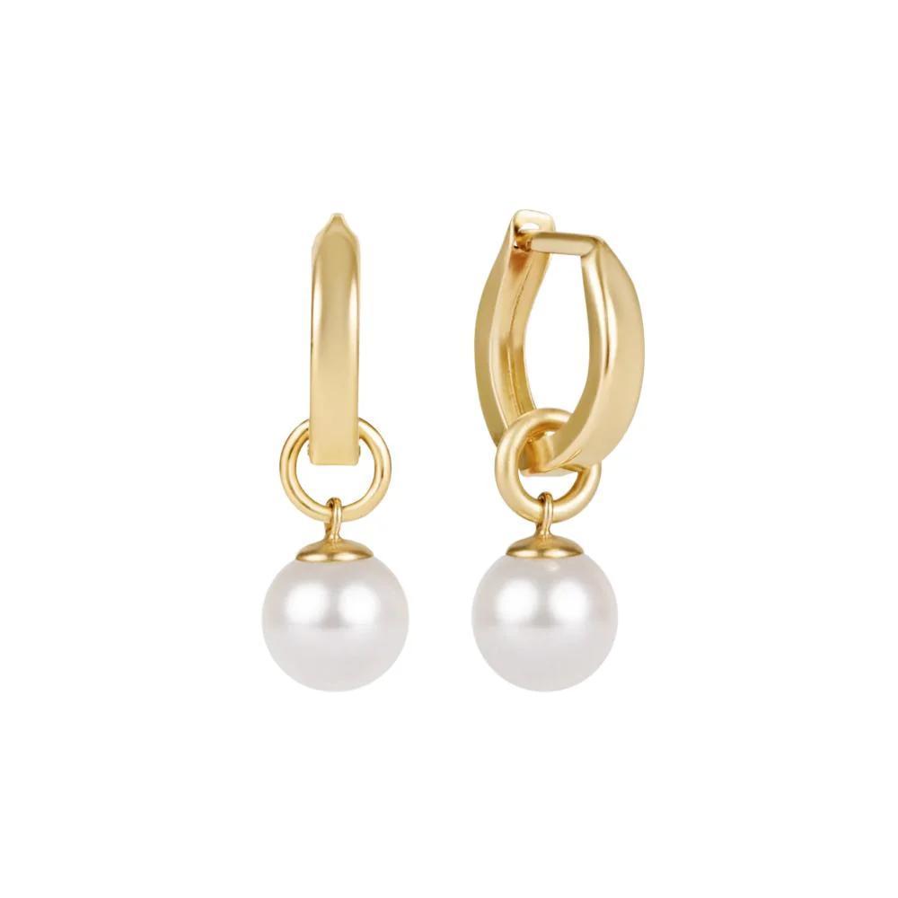 Huggie Gold 0.5" Hoop- Classic Pearl 8mm Charm