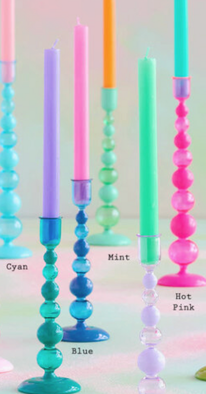 Sugar Plum Glass Finial 9" Bubble Candle Holder Candlestick: Blue