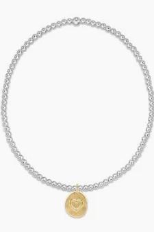 Classic Sterling Mixed Metal Bead Bracelet- Inspire Love Small Gold Charm