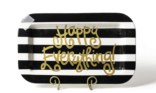 Black Stripe Happy Everything Mini Rectangle Platter with Champagne Attch