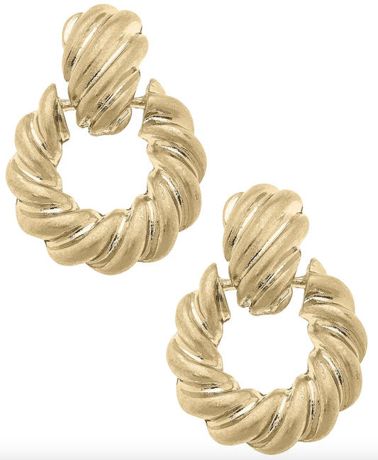 Amber Twisted Knot Statement Earrings in Worn Gold