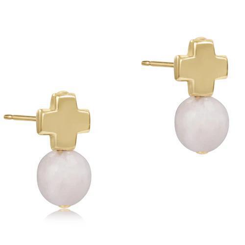 Signature Cross Gold Stud -  Moonstone