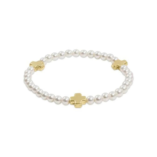 Egirl Signature Cross 4mm Pearl Bracelet- Gold
