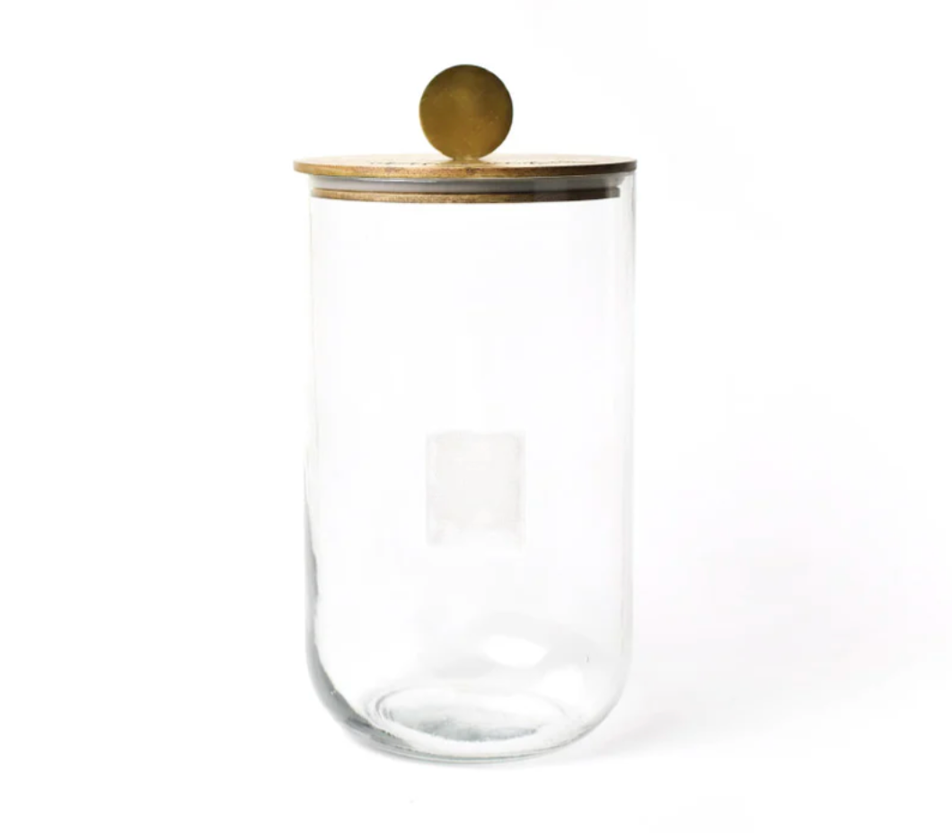 HAPPY EVERYTHING BIG WOODEN GLASS JAR