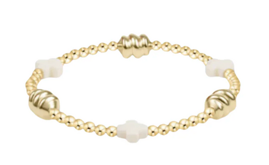 Signature Cross Admire Gold Pattern 3mm Bead Bracelet - Off-White