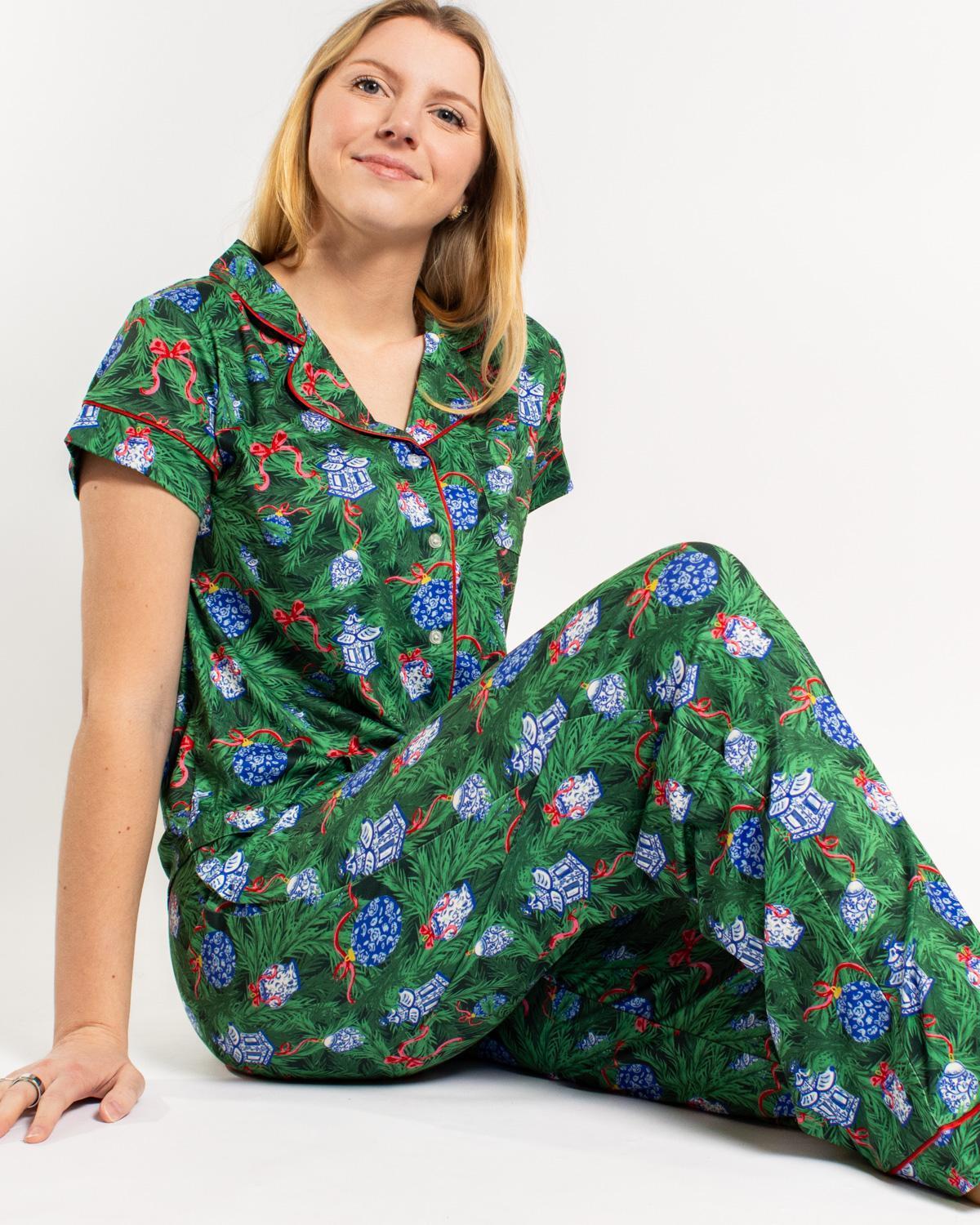 Spruce It Up Short Sleeve Button Up Pajama Shirt
