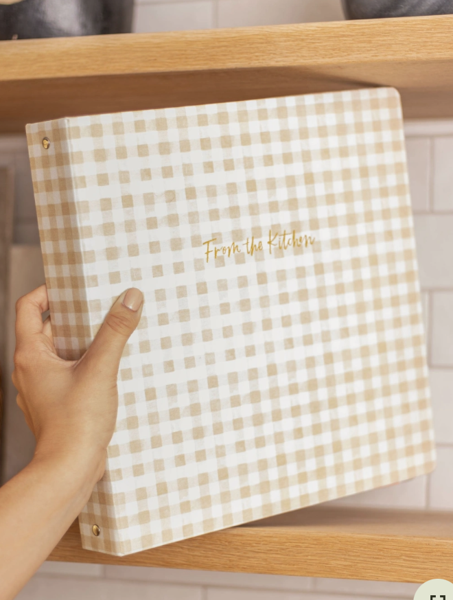 Beige Gingham Large Recipe Binder