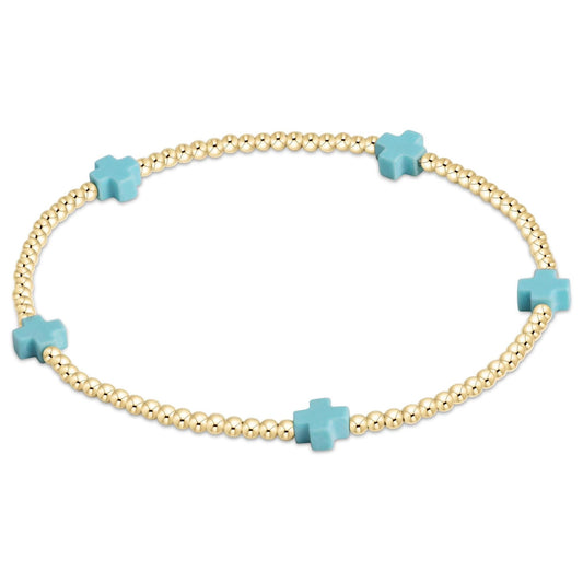 Egirl Signature Cross Small 2mm Gold Bracelet- Turquoise