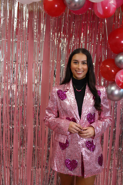 Sequins Blazer With Heart Sequins Embroidery