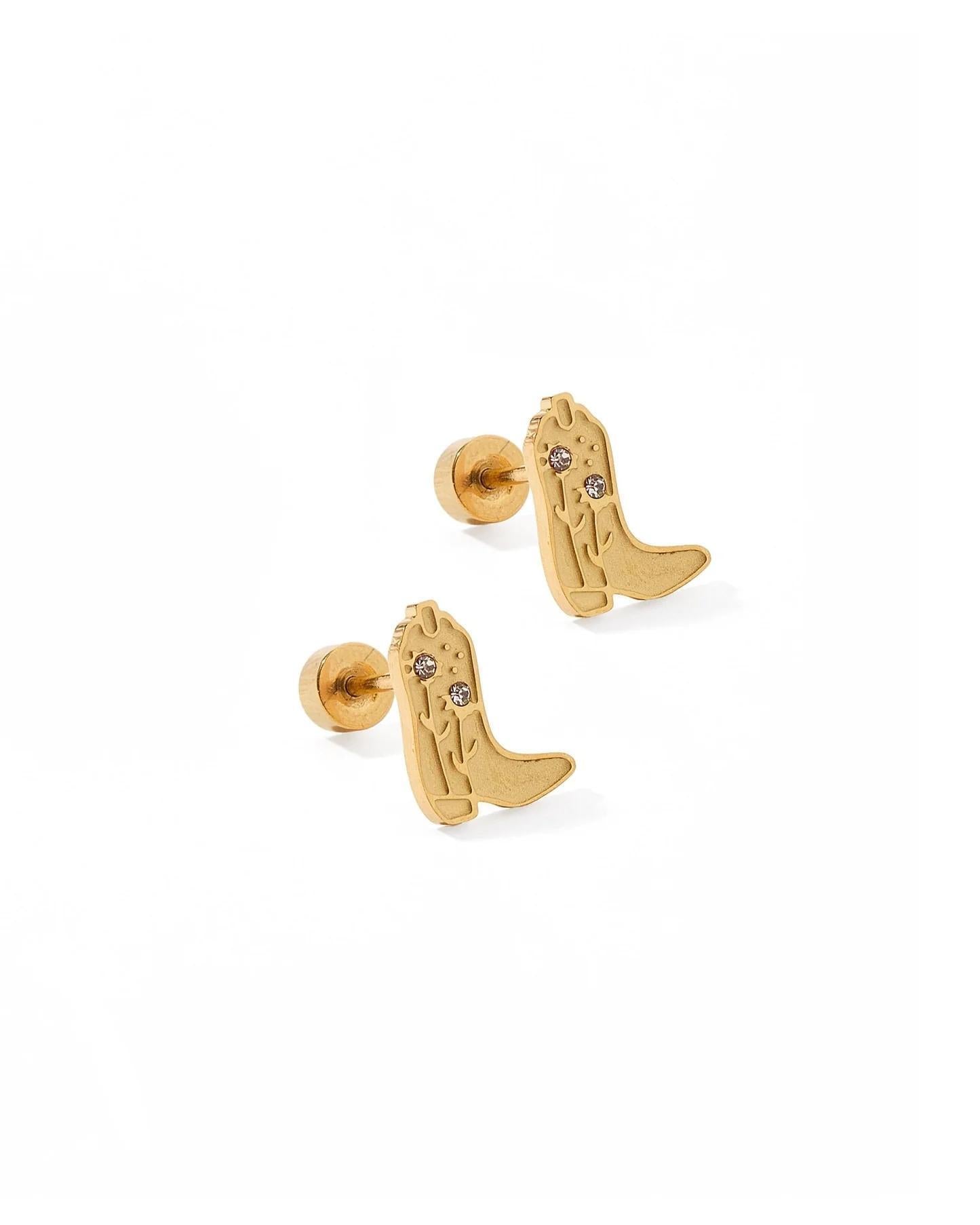 Gold Daisy Cowgirl Boot Screwback Stud Earrings