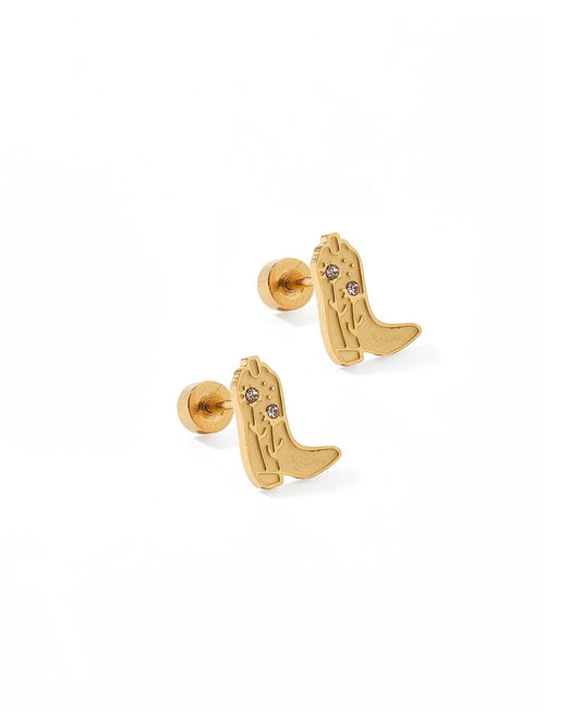 Gold Daisy Cowgirl Boot Screwback Stud Earrings