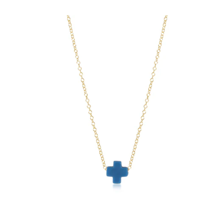 16" Necklace Gold - Signature Cross Cobalt