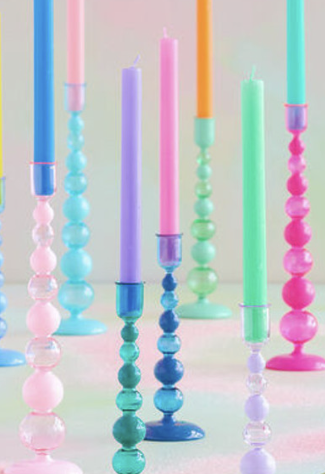 Sugar Plum Glass Finial 9" Bubble Candle Holder Candlestick: Blue