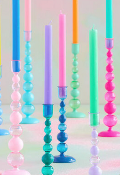 Sugar Plum Glass Finial 9" Bubble Candle Holder Candlestick: Blue