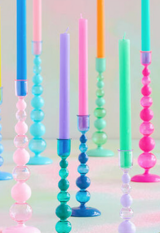 Sugar Plum Glass Finial 9" Bubble Candle Holder Candlestick: Blue