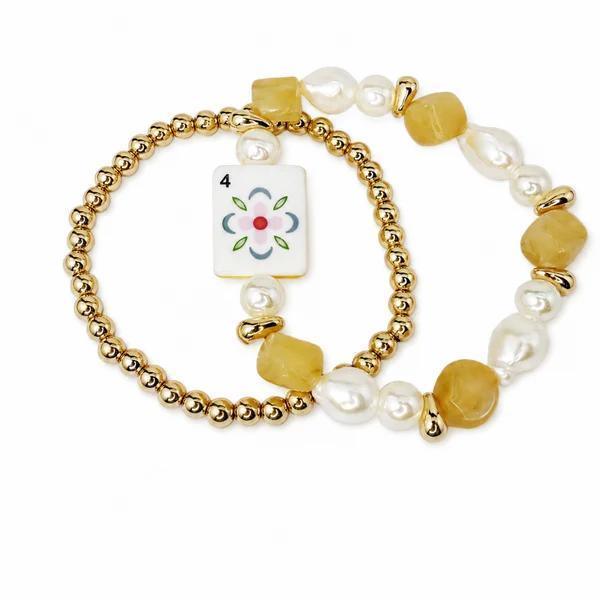 Mahjong Tile Double Strand Beaded Bracelet