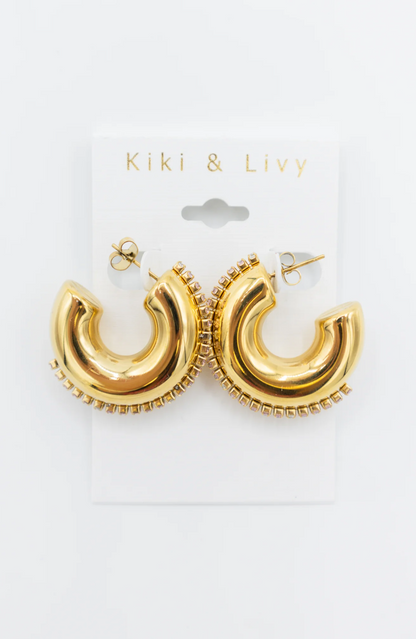 Single Rhinestone Thick Hoops