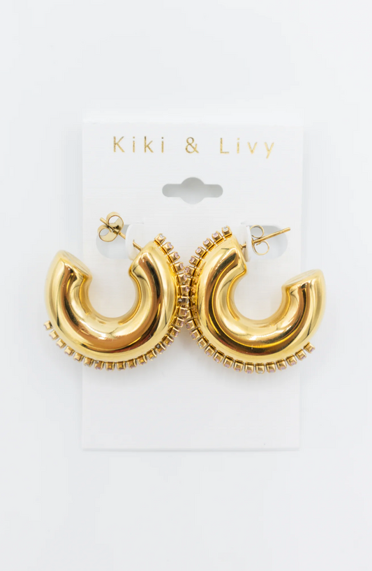 Single Rhinestone Thick Hoops