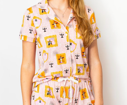 Gilded Ghouls Short Sleeve Button Up Sleep Shirt