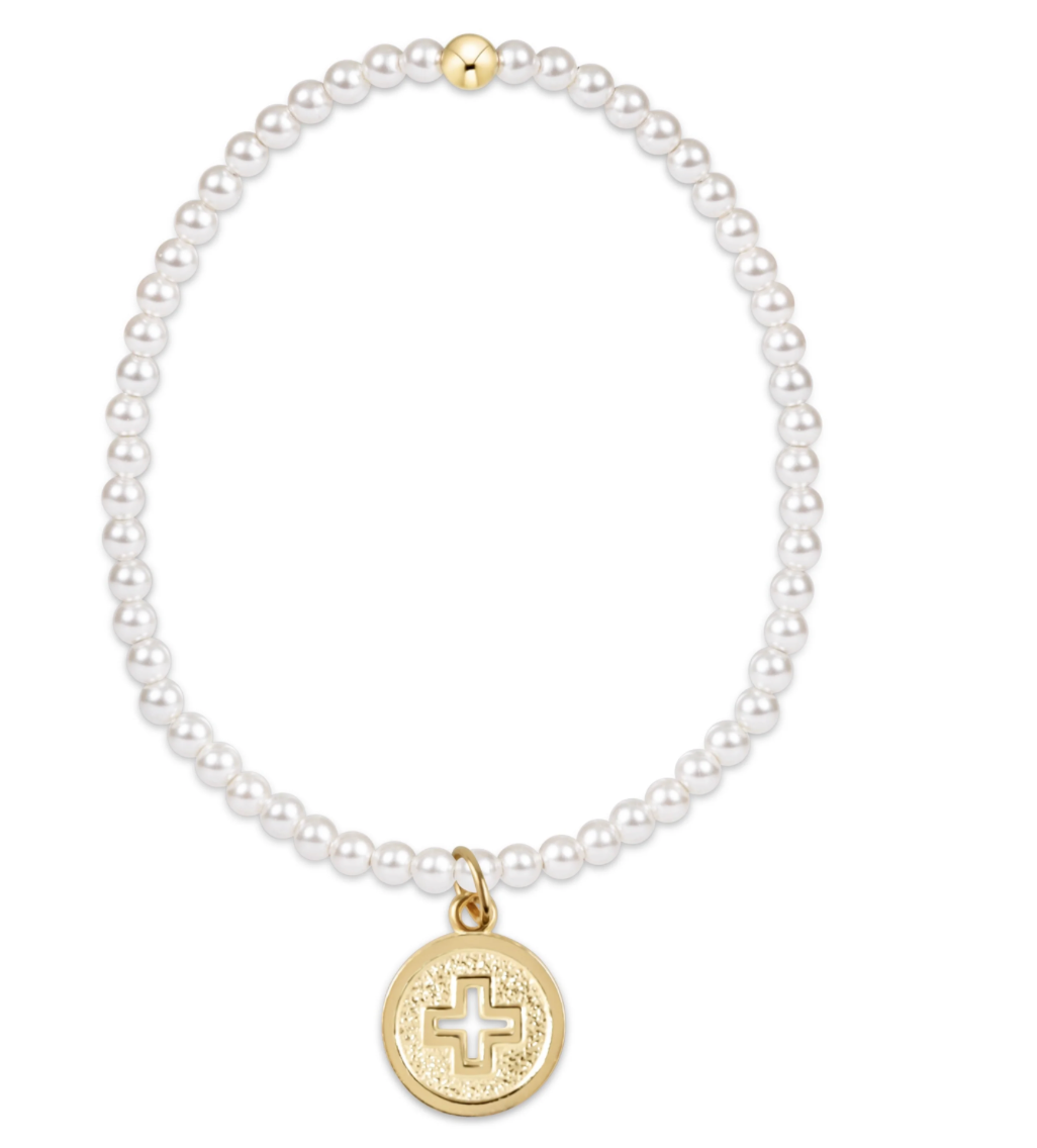 Enewton Extends - Classic Pearl 3mm Bead Bracelet - Signature Cross Gold Disc