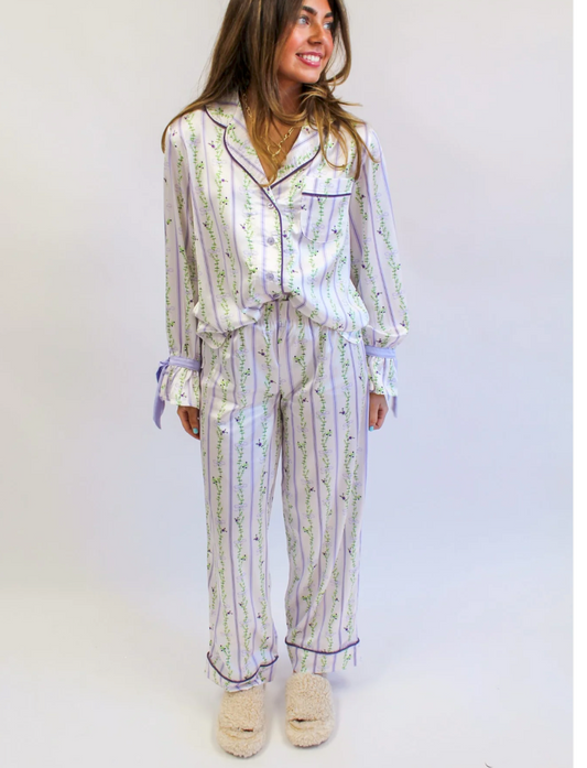 Blooming Stripes Satin Pajama Pants