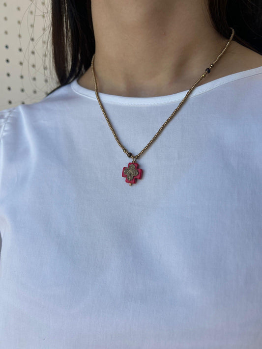 Red Cross Beaded Necklace