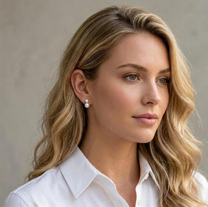 Pearl & Gold Sparkle Stud Earrings, Modern Classic