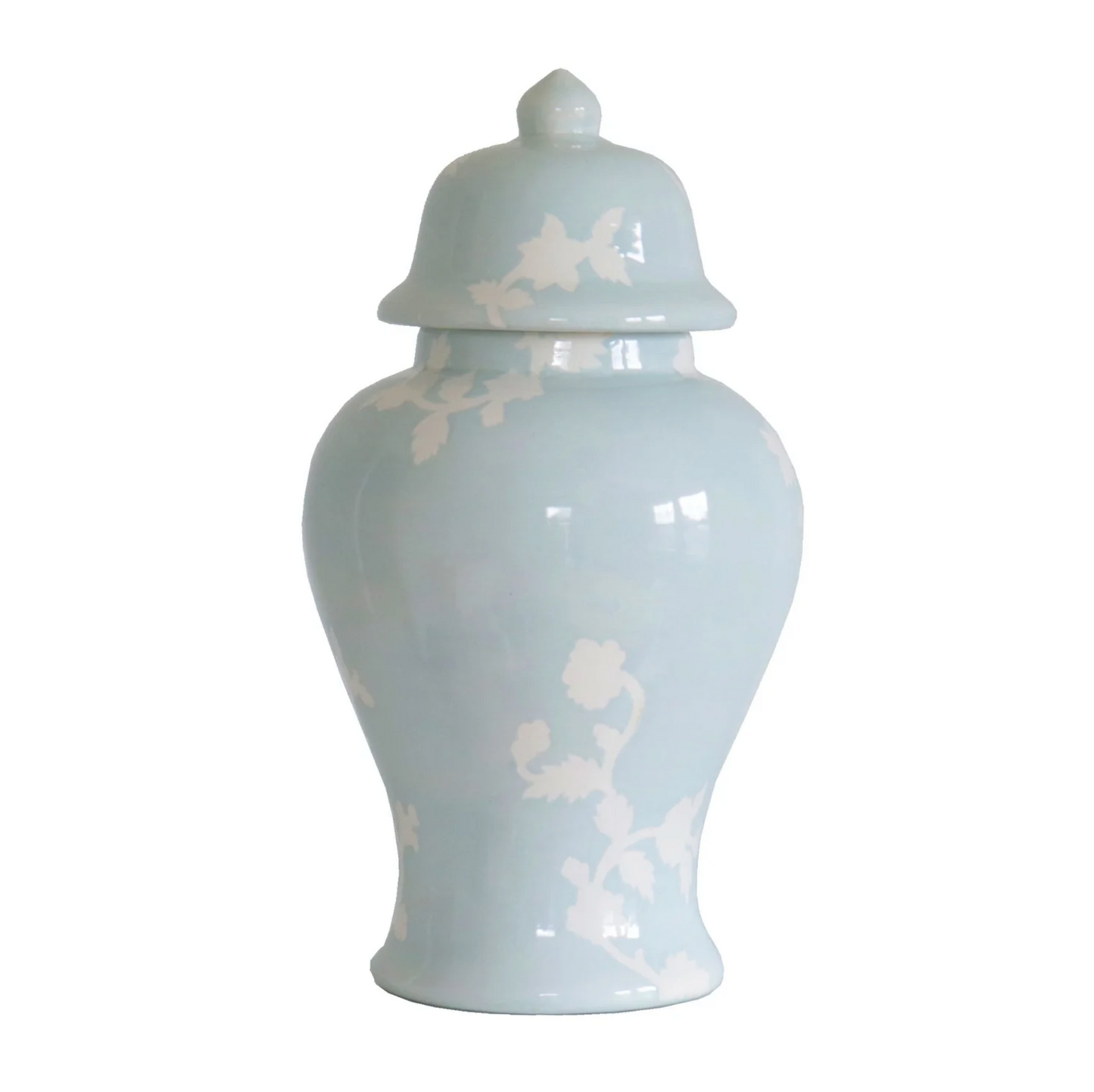 Hydrangea Light Blue Color Block Ginger Jar With Gold Accent