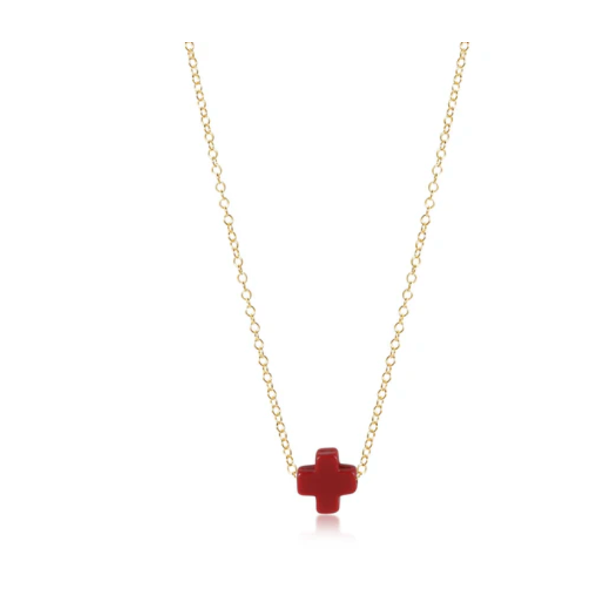 16" Necklace Gold - Signature Cross Red