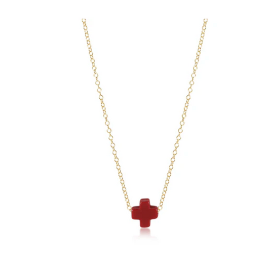 16" Necklace Gold - Signature Cross Red