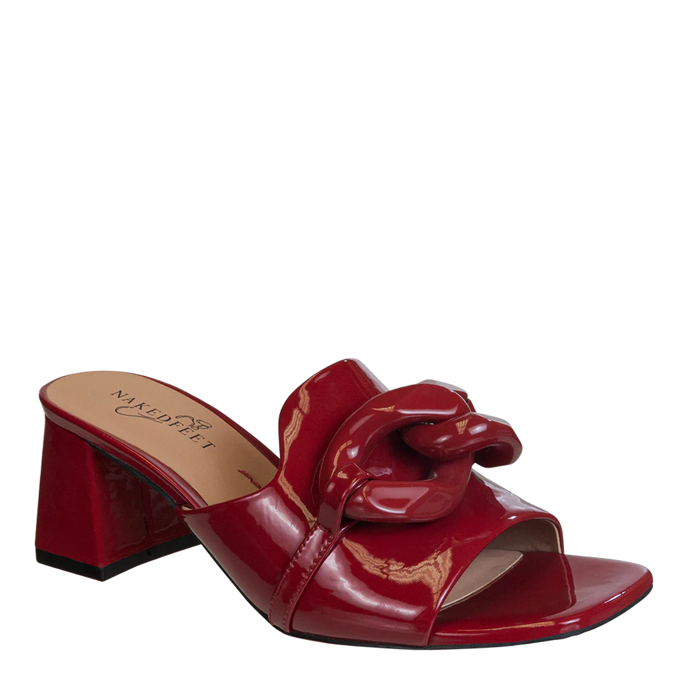 COTERIE IN DEEP RED HEELED SANDALS