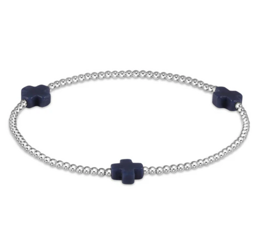 Signature Cross Sterling Pattern 2mm Bead Bracelet - Navy